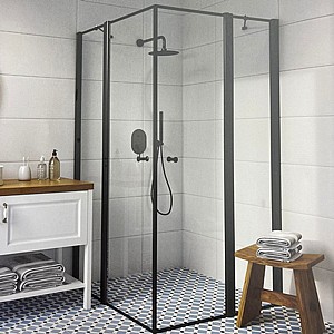 מקלחון פינתי שחור שילוב קבוע ודלת מקלחון פינתי שחור שילוב קבוע ודלת